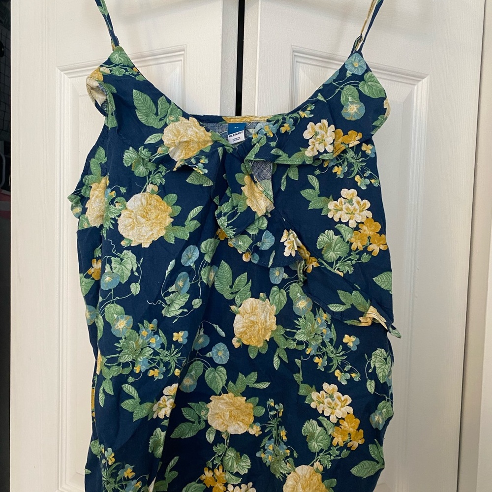 Old Navy Blue and Yellow Floral Ruffled Camisole